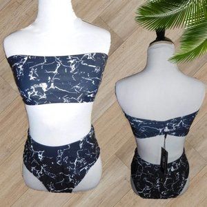 BLACK MARBLE BANDEAUX TWO PIECE SWIMSUIT